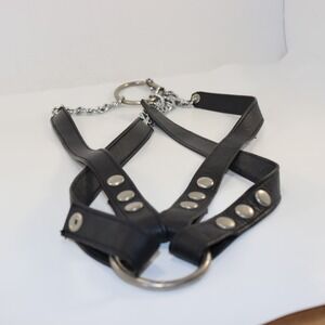 Unbranded Chest Harness Mens OS Black Leather O-Ring Chain Studded Fetish Goth